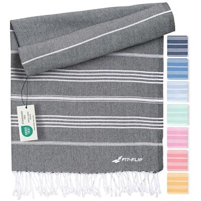 Fit-Flip Hamam Strandhanddoek, Fouta van 100% katoen, licht Turks laken Antraciet, 100 x 200 cm, sultan, licht Turks laken, sneldrogend, perfect accessoire als XXL strandlaken of pareo Fit-Flip Hamam Strandhanddoek, Fouta van 100% katoen, licht Turks laken Antraciet, 100 x 200 cm, sultan, licht Turks laken, sneldrogend, perfect accessoire als XXL strandlaken of pareo