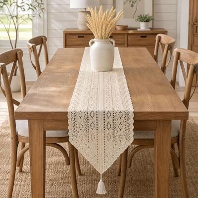 xtemtoamz Tafelloper, tafelloper, smal tafelkleed van katoen en linnen, boho, rustiek, afwasbaar, ideaal voor bruiloft, keuken en tafeldecoratie, 25 x 180 cm, beige xtemtoamz Tafelloper, tafelloper, smal tafelkleed van katoen en linnen, boho, rustiek, afwasbaar, ideaal voor bruiloft, keuken en tafeldecoratie, 25 x 180 cm, beige