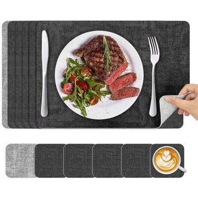 KitchenBoss Plastic, wasbare placemat: rechthoekige onderzetters set van 6 placemats en onderzetters dubbelzijdig, antislip, hittebestendig en vuilafstotend (43 x 30 cm) sets look KitchenBoss Plastic, wasbare placemat: rechthoekige onderzetters set van 6 placemats en onderzetters dubbelzijdig, antislip, hittebestendig en vuilafstotend (43 x 30 cm) sets look