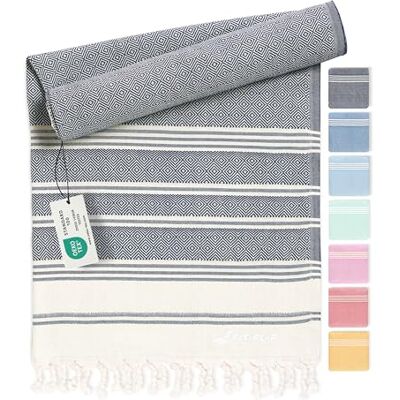 Fit-Flip Hamam strandhanddoek, fouta van 100% katoen, lichte en sneldrogende Turkse handdoek, perfect accessoire als XXL strandlaken of pareo, marineblauw, 200 x 200 cm, Diamond Fit-Flip Hamam strandhanddoek, fouta van 100% katoen, lichte en sneldrogende Turkse handdoek, perfect accessoire als XXL strandlaken of pareo, marineblauw, 200 x 200 cm, Diamond