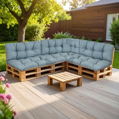 SLIPIO Set van 6 europalletskussens, weerbestendige Pro+ vulling, 2 rugkussens 120 x 40 cm en 2 zitkussens 120 x 80 cm + 60 x 40 cm en 50 x 50 cm, blauw SLIPIO Set van 6 europalletskussens, weerbestendige Pro+ vulling, 2 rugkussens 120 x 40 cm en 2 zitkussens 120 x 80 cm + 60 x 40 cm en 50 x 50 cm, blauw
