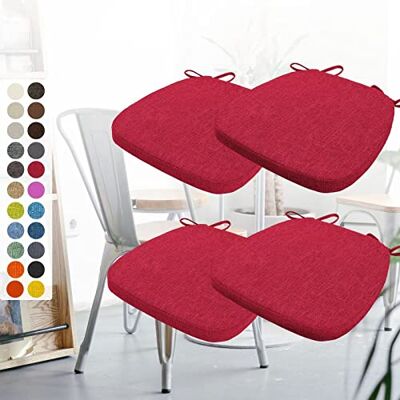 Aselbia Set van 4 stoelkussens, 40 x 38 x 3 cm, met banden, wasbaar, antislip, afneembaar, met ritssluiting, wijnrood Aselbia Set van 4 stoelkussens, 40 x 38 x 3 cm, met banden, wasbaar, antislip, afneembaar, met ritssluiting, wijnrood