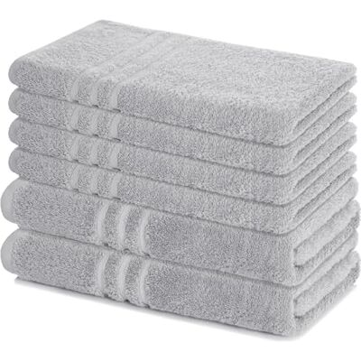 Lavea ® Badhanddoekenset, 6-delig, zilver 100% katoen, 4 x handdoeken 50 x 100 cm, 2 x douchehanddoeken 70 x 140 cm, absorberend en duurzaam, voor thuis Lavea ® Badhanddoekenset, 6-delig, zilver 100% katoen, 4 x handdoeken 50 x 100 cm, 2 x douchehanddoeken 70 x 140 cm, absorberend en duurzaam, voor thuis