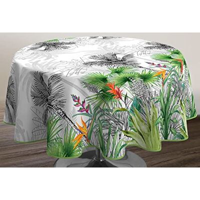 Le linge de Jules Tafelkleed, vuilafstotend, paradijsbloem, rond, 160 cm, zwart, groen, roze, oranje, wit Le linge de Jules Tafelkleed, vuilafstotend, paradijsbloem, rond, 160 cm, zwart, groen, roze, oranje, wit