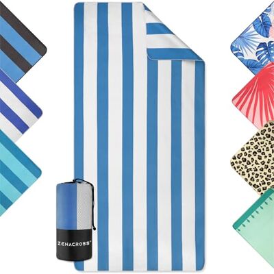 Zenacross Strandhanddoek microvezel sneldrogend en zandbestendig Sneldrogende handdoek, badhanddoek, zandvrij, licht, compact, met zak, wit en lichtblauw Zenacross Strandhanddoek microvezel sneldrogend en zandbestendig Sneldrogende handdoek, badhanddoek, zandvrij, licht, compact, met zak, wit en lichtblauw