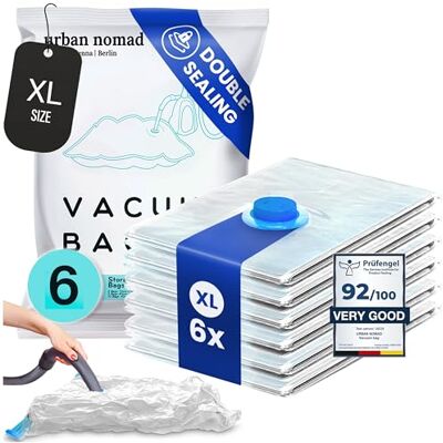Urban Nomad Vacuümzakken voor kleding, stofzuiger, 6 stuks, XL: kleine grote jumbo, 80% ruimtebesparend, compressieopslag, herbruikbaar, robuust: Reizen Beddengoed Set Dekens Kussens Deken Urban Nomad Vacuümzakken voor kleding, stofzuiger, 6 stuks, XL: kleine grote jumbo, 80% ruimtebesparend, compressieopslag, herbruikbaar, robuust: Reizen Beddengoed Set Dekens Kussens Deken