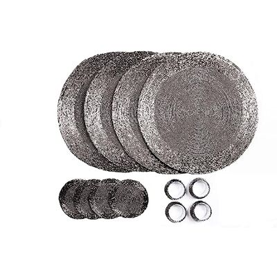 Penguin Home Set van 12 placemats, onderzetters en servet ronde placemats handgemaakt door bekwame Indiase ambachtslieden diameter: 32 cm 3750, antiek zilver Penguin Home Set van 12 placemats, onderzetters en servet ronde placemats handgemaakt door bekwame Indiase ambachtslieden diameter: 32 cm 3750, antiek zilver