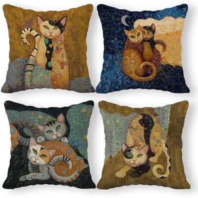 SiuSue Set van 4 abstracte linnen kussenslopen, 45,7 x 45,7 cm, cadeaus voor kattenliefhebbers, grappig kussen voor kinderkamer, katteneigenaar, decoratie SiuSue Set van 4 abstracte linnen kussenslopen, 45,7 x 45,7 cm, cadeaus voor kattenliefhebbers, grappig kussen voor kinderkamer, katteneigenaar, decoratie
