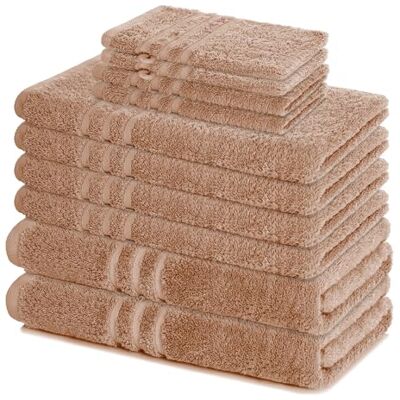 Lavea 10-delige handdoekenset Elena cappuccino, 4 x handdoek, 2 x douchehanddoek, 2 x gastendoek, 2 x washandje, 100% katoen 100% Coton – 4x Serviettes de Toilette, 2x Serviettes de Douche, 2x Serviettes Invité, 2x Gants de Toilette Lavea 10-delige handdoekenset Elena cappuccino, 4 x handdoek, 2 x douchehanddoek, 2 x gastendoek, 2 x washandje, 100% katoen 100% Coton – 4x Serviettes de Toilette, 2x Serviettes de Douche, 2x Serviettes Invité, 2x Gants de Toilette