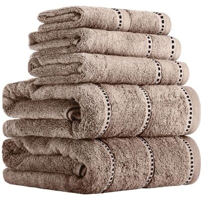 Lavish Home 6-delige handdoekenset van 100% katoen, 525 g/m², met 2 badhanddoeken, 2 handdoeken en 2 washandjes, absorberende handdoeken voor badkamer, douche, fitnessstudio, spa en slaapzaal (taupe) Lavish Home 6-delige handdoekenset van 100% katoen, 525 g/m², met 2 badhanddoeken, 2 handdoeken en 2 washandjes, absorberende handdoeken voor badkamer, douche, fitnessstudio, spa en slaapzaal (taupe)