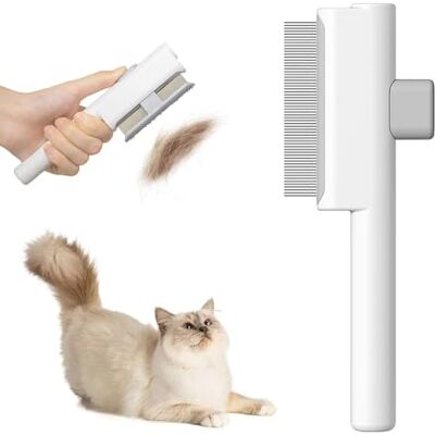 Marchul Vlooienkam voor katten en honden, zelfreinigende vlooienkam voor huisdieren met lang en kort haar, kattenverzorgingsborstel met ontgrendelingsknop en ronde tanden Marchul Vlooienkam voor katten en honden, zelfreinigende vlooienkam voor huisdieren met lang en kort haar, kattenverzorgingsborstel met ontgrendelingsknop en ronde tanden
