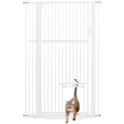 unipaws Hondenhek 142,2 cm hoog met kattendeur, 78,7 tot 94 cm breed, drukmontage voor trapdeur, huisdierhek, wit unipaws Hondenhek 142,2 cm hoog met kattendeur, 78,7 tot 94 cm breed, drukmontage voor trapdeur, huisdierhek, wit