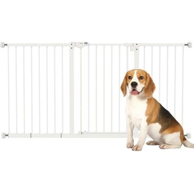 Pawhut Veiligheidshek voor dieren, 74-148 x 76,2 cm, met deur, automatische sluiting, dubbel vergrendelingssysteem zonder boren, met 3 verlengingen, wit Pawhut Veiligheidshek voor dieren, 74-148 x 76,2 cm, met deur, automatische sluiting, dubbel vergrendelingssysteem zonder boren, met 3 verlengingen, wit