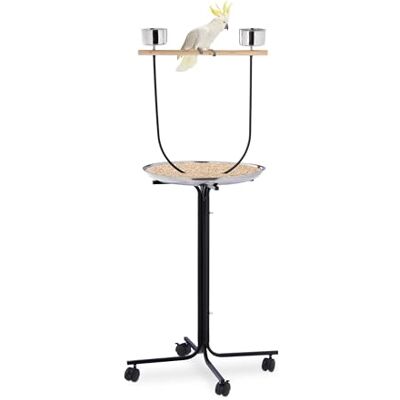 Relaxdays Vrije stoel voor papegaaien, zitstok, 2 voederbakken, opvangbak, oprolbaar, metaal, vogelaccessoires, zwart Relaxdays Vrije stoel voor papegaaien, zitstok, 2 voederbakken, opvangbak, oprolbaar, metaal, vogelaccessoires, zwart