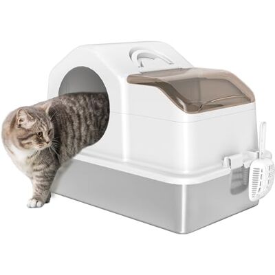 Pawhut Kattentoilet met afneembaar deksel, gesloten kattenbak met hoge zijkanten, schep, geurloos, niet plakkerig, lekvrij, gemakkelijk te reinigen, 60,5 x 40,5 x 42 cm, wit Pawhut Kattentoilet met afneembaar deksel, gesloten kattenbak met hoge zijkanten, schep, geurloos, niet plakkerig, lekvrij, gemakkelijk te reinigen, 60,5 x 40,5 x 42 cm, wit