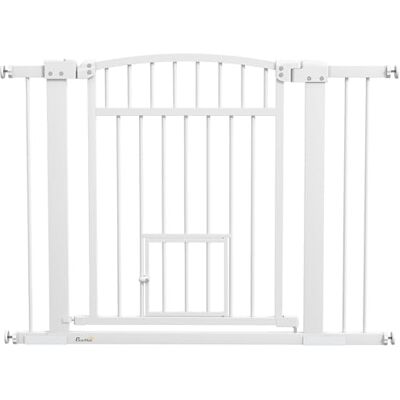 Pawhut Veiligheidshek voor honden, uittrekbaar, 76-104 x 77 cm, trap- en deurhekje met dubbel vergrendelingssysteem, montage door druk of boren, barrière voor honden en katten, wit Pawhut Veiligheidshek voor honden, uittrekbaar, 76-104 x 77 cm, trap- en deurhekje met dubbel vergrendelingssysteem, montage door druk of boren, barrière voor honden en katten, wit