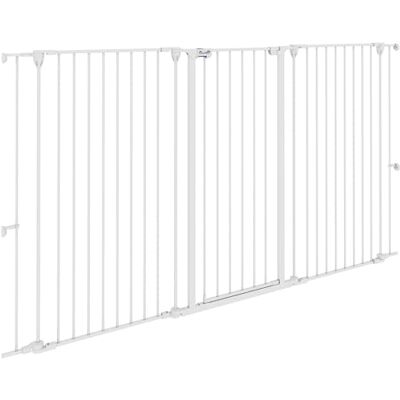 Pawhut Veiligheidshek voor honden van staal met 3 panelen, opvouwbaar, met dubbele vergrendeling en geïntegreerde deur voor deur en trap, 206 x 120 cm, wit Pawhut Veiligheidshek voor honden van staal met 3 panelen, opvouwbaar, met dubbele vergrendeling en geïntegreerde deur voor deur en trap, 206 x 120 cm, wit