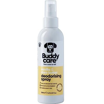 Buddycare Deodorantspray voor honden – zachte en voedende deodorantspray voor honden – met aloë vera & Pro vitamine B5, vanille & sheaboter, 200 ml (1 stuk) Y Buddycare Deodorantspray voor honden – zachte en voedende deodorantspray voor honden – met aloë vera & Pro vitamine B5, vanille & sheaboter, 200 ml (1 stuk) Y