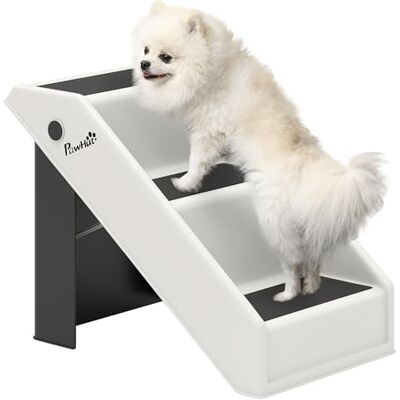 Pawhut Hondentrap, opvouwbaar, 3 treden, antislip, huisdiertrap, draagbaar, van kunststof, belasting 10 kg, voor puppy's, katten en oudere dieren, 53 x 30,5 x 36,5 cm, crèmekleurig Pawhut Hondentrap, opvouwbaar, 3 treden, antislip, huisdiertrap, draagbaar, van kunststof, belasting 10 kg, voor puppy's, katten en oudere dieren, 53 x 30,5 x 36,5 cm, crèmekleurig