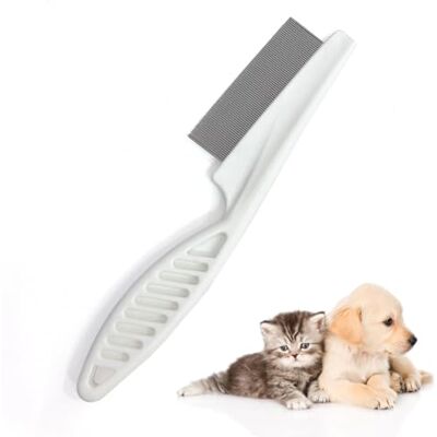 RYHHH Vlooienkam voor katten, honden, roestvrij staal, verzorgingskam, met afgeronde metalen tanden, reinig vlekken van tranen/luizen/klikken/knopen/korst/vuil/drijvende haren wit RYHHH Vlooienkam voor katten, honden, roestvrij staal, verzorgingskam, met afgeronde metalen tanden, reinig vlekken van tranen/luizen/klikken/knopen/korst/vuil/drijvende haren wit