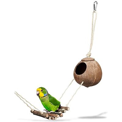 Relaxdays Vogelspeelgoed, houten ladder, kokosnoot, vogelkooi, parkiet accessoires, kanarie, vogelnest, natuurlijk, 1 stuk Relaxdays Vogelspeelgoed, houten ladder, kokosnoot, vogelkooi, parkiet accessoires, kanarie, vogelnest, natuurlijk, 1 stuk