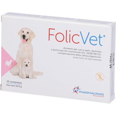 Abiovet Folicvet Folico-zuursupplement voor honden en katten 15 tabletten Abiovet Folicvet Folico-zuursupplement voor honden en katten 15 tabletten