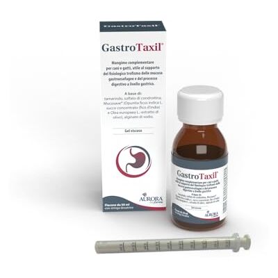 Aurora biofarma GastroTaxil 50 ml, aanvullend voer voor honden en katten, nuttig voor het ondersteunen van het fysiologische trofisme van de gastro-oesofageale slijmvliezen en het Aurora biofarma GastroTaxil 50 ml, aanvullend voer voor honden en katten, nuttig voor het ondersteunen van het fysiologische trofisme van de gastro-oesofageale slijmvliezen en het