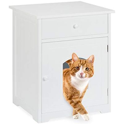 Relaxdays Kattenkast met lade, huis en commode van hout, toilet, HlP 63,5 x 52 x 48 cm, wit Relaxdays Kattenkast met lade, huis en commode van hout, toilet, HlP 63,5 x 52 x 48 cm, wit