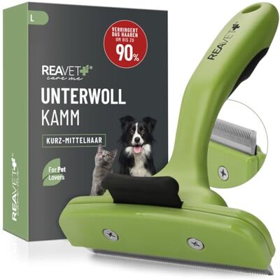 ReaVET Ondervachtkam voor korte honden en katten, grote rassen, reinigt en verzorgt haar, zelfreinigende knoop, ideaal voor katten ReaVET Ondervachtkam voor korte honden en katten, grote rassen, reinigt en verzorgt haar, zelfreinigende knoop, ideaal voor katten