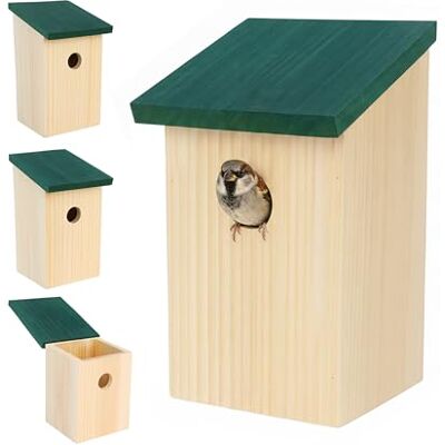 Relaxdays Set van 4 nestkasten voor spanten en mezen, opening Ø 32 mm, open dak, om op te hangen, natuur/groen, 22 × 12 × 1 Relaxdays Set van 4 nestkasten voor spanten en mezen, opening Ø 32 mm, open dak, om op te hangen, natuur/groen, 22 × 12 × 1