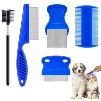 MAEXUS 5 stuks vlooienkammen voor katten en honden, luizenkam voor huisdieren, metalen tanden, verwijdert effectief vlooien en luizen MAEXUS 5 stuks vlooienkammen voor katten en honden, luizenkam voor huisdieren, metalen tanden, verwijdert effectief vlooien en luizen