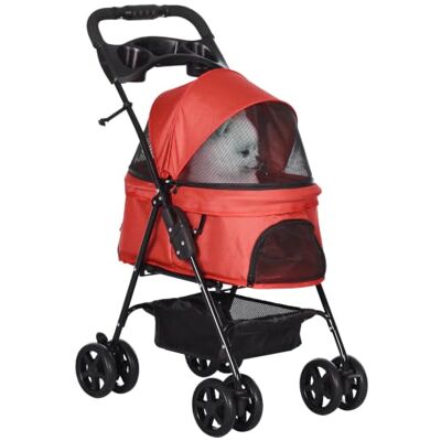 Pawhut Buggy, opvouwbaar, voor honden en katten, opbergmand, 4 wielen, rood Bekerhouder, waterdicht 300D Oxford-weefsel Pawhut Buggy, opvouwbaar, voor honden en katten, opbergmand, 4 wielen, rood Bekerhouder, waterdicht 300D Oxford-weefsel