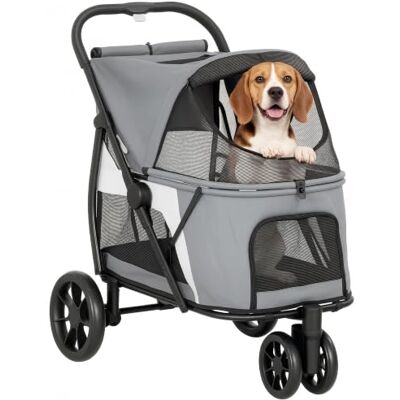 Pawhut Opvouwbare kinderwagen voor honden tot 20 kg, met wasbaar kussen, netvenster, 3 wielen, deur, achterzak, kinderwagen voor kleine en middelgrote huisdieren, grijs Poussette pour petits chiens : coussin lavable, fenêtres en maille, 3 roues, porte, Pawhut Opvouwbare kinderwagen voor honden tot 20 kg, met wasbaar kussen, netvenster, 3 wielen, deur, achterzak, kinderwagen voor kleine en middelgrote huisdieren, grijs Poussette pour petits chiens : coussin lavable, fenêtres en maille, 3 roues, porte,