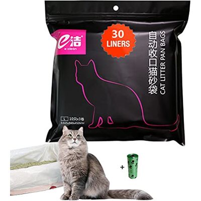 CYchen Moliwen 1 verpakking met 30 kattenbakzakken, 94 × 45 cm, met handgrepen voor middelgrote en grote kattenbak, 1 rol (15 stuks) vuilniszak als cadeau CYchen Moliwen 1 verpakking met 30 kattenbakzakken, 94 × 45 cm, met handgrepen voor middelgrote en grote kattenbak, 1 rol (15 stuks) vuilniszak als cadeau