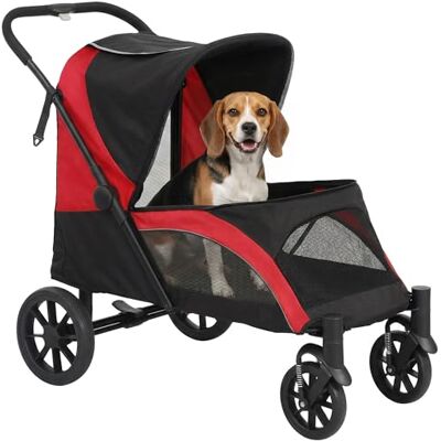 Pawhut Opvouwbare kinderwagen voor grote honden en katten tot 30 kg, met kussen, netramen, deuren, opbergtas, met veiligheidslijnen, remmen, zwart Pawhut Opvouwbare kinderwagen voor grote honden en katten tot 30 kg, met kussen, netramen, deuren, opbergtas, met veiligheidslijnen, remmen, zwart