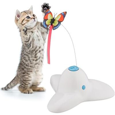 Relaxdays Kattenspeelgoed met vlinder, interactieve accessoires, h x b x d, 33,5 x 20,5 x 18 cm, wit Relaxdays Kattenspeelgoed met vlinder, interactieve accessoires, h x b x d, 33,5 x 20,5 x 18 cm, wit