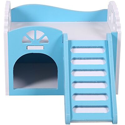 Pssopp Hamsterhuis, huisje voor huisdieren, van kunststof plaat van hout, klein verstoptje voor dieren, rattenvilla, tweelaags hut voor kleine dieren, uitgerust met een ladder (blauw) Pssopp Hamsterhuis, huisje voor huisdieren, van kunststof plaat van hout, klein verstoptje voor dieren, rattenvilla, tweelaags hut voor kleine dieren, uitgerust met een ladder (blauw)