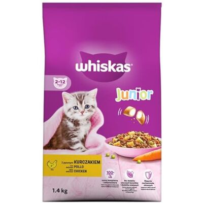 whiskas Junior Droogvoer met kip, 2 x 1,4 kg (2 verpakkingen) Droogvoer voor groeiende katten Extra kleine kibbles voor kittens (2 tot 12 maanden) Verschillende productverpakkingen verkrijgbaar whiskas Junior Droogvoer met kip, 2 x 1,4 kg (2 verpakkingen) Droogvoer voor groeiende katten Extra kleine kibbles voor kittens (2 tot 12 maanden) Verschillende productverpakkingen verkrijgbaar