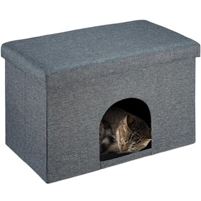 Relaxdays Kattenhok met zitkussen, opvouwbare kruk, verstopplaats voor katten en honden, h x b x d: 38,5 x 64,5 x 37,5 cm, grijs Relaxdays Kattenhok met zitkussen, opvouwbare kruk, verstopplaats voor katten en honden, h x b x d: 38,5 x 64,5 x 37,5 cm, grijs