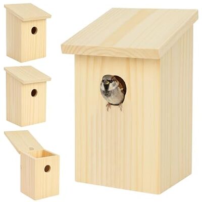 Relaxdays Vogelhuisje, 4 stuks, gat 32 mm, opklapbaar dak, natuurlijke dennenboom, 22 x 12 x 14 cm Relaxdays Vogelhuisje, 4 stuks, gat 32 mm, opklapbaar dak, natuurlijke dennenboom, 22 x 12 x 14 cm