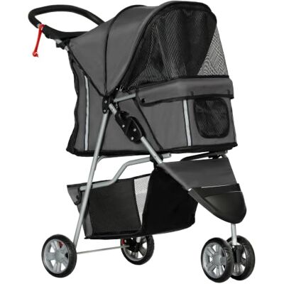 Pawhut Opvouwbare kinderwagen, bekerhouder, klein dier, houtskoolgrijs 3 wielen, opbergmand voor kleine katten Pawhut Opvouwbare kinderwagen, bekerhouder, klein dier, houtskoolgrijs 3 wielen, opbergmand voor kleine katten