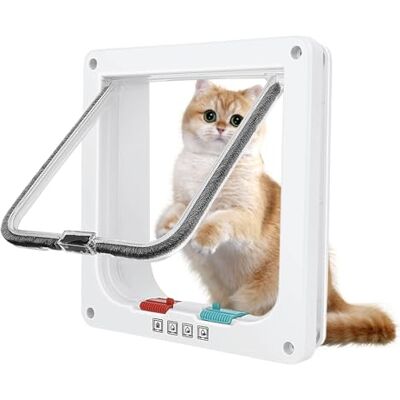 Wixovo Kattenluik, 4-weg vergrendeling, kattenluik, 20 cm x 19 cm (S), kattenluik, deur voor huisdieren voor katten en kleine honden (wit) Wixovo Kattenluik, 4-weg vergrendeling, kattenluik, 20 cm x 19 cm (S), kattenluik, deur voor huisdieren voor katten en kleine honden (wit)