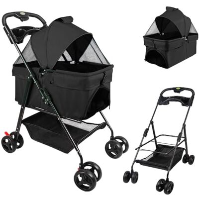 homewell Opvouwbare 3-in-1 hondenwagen, opvouwbare transporttas, kattenwagen, opbergmand, netvenster, bekerhouder, voor kleine honden en katten homewell Opvouwbare 3-in-1 hondenwagen, opvouwbare transporttas, kattenwagen, opbergmand, netvenster, bekerhouder, voor kleine honden en katten