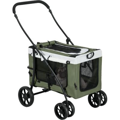 Pawhut 2-in-1 opvouwbare trolley voor honden en katten, 10 kg, donkergroen Buggy hond, buggy kat, met kussen, mesh-ramen, deuren, mand, kattenwagen. Pawhut 2-in-1 opvouwbare trolley voor honden en katten, 10 kg, donkergroen Buggy hond, buggy kat, met kussen, mesh-ramen, deuren, mand, kattenwagen.