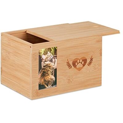 Relaxdays Bamboe urn voor honden en katten, met foto, 14,5 x 19,5 x 14,5 cm Relaxdays Bamboe urn voor honden en katten, met foto, 14,5 x 19,5 x 14,5 cm