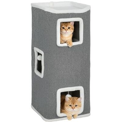 Pawhut Kattentoren 100 cm met 4 niveaus, stabiele krabpaal met speelballen, bovenste platform en pluche rand, geschikt voor meerdere katten, voor groot en klein, grijs Pawhut Kattentoren 100 cm met 4 niveaus, stabiele krabpaal met speelballen, bovenste platform en pluche rand, geschikt voor meerdere katten, voor groot en klein, grijs