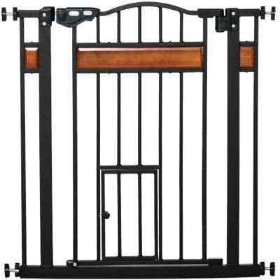 Pawhut Veiligheidshek voor huisdieren, honden, deur, 74-80 cm, zwart Automatische sluiting, dubbele vergrendeling, zonder boren, staal grenenhout Pawhut Veiligheidshek voor huisdieren, honden, deur, 74-80 cm, zwart Automatische sluiting, dubbele vergrendeling, zonder boren, staal grenenhout