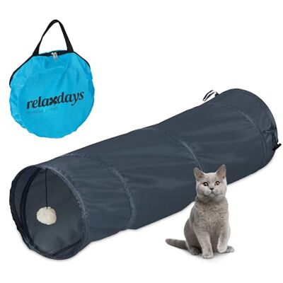 Relaxdays Opvouwbare tunnel voor katten, LxD: ca. 88 x 25 cm, met pompon, interactief speelgoed, konijn, grijs Relaxdays Opvouwbare tunnel voor katten, LxD: ca. 88 x 25 cm, met pompon, interactief speelgoed, konijn, grijs