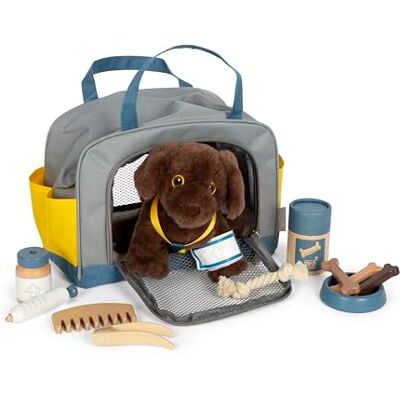 small foot dog with bag and care set, 15-piece pet toy for children aged 2 and up, role-playing set for pet care, 12600 small foot dog with bag and care set, 15-piece pet toy for children aged 2 and up, role-playing set for pet care, 12600