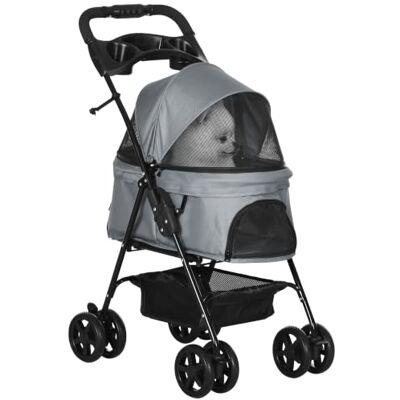 Pawhut Opvouwbare buggy voor honden en katten, opbergmand, 4 wielen, grijs Bekerhouder, waterdicht 300D Oxford-weefsel Pawhut Opvouwbare buggy voor honden en katten, opbergmand, 4 wielen, grijs Bekerhouder, waterdicht 300D Oxford-weefsel